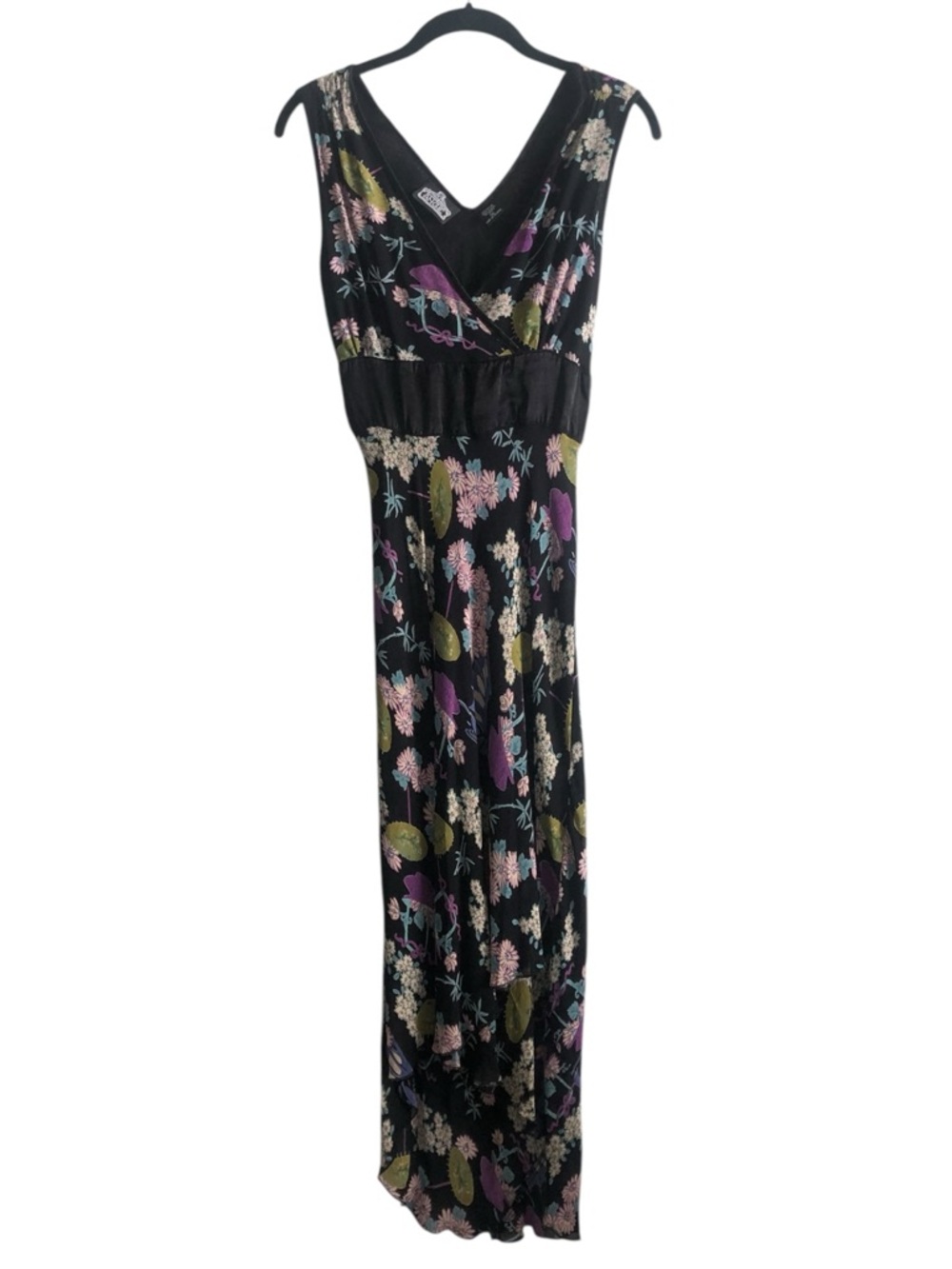 Angie Black Floral V-Neck Maxi Dress Chinoiserie Size Large